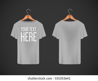 Men gray T-shirt. Realistic mockup whit brand text for advertising. Short sleeve T-shirt template on background.