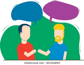 men greet each other and talk in bubbles in vector