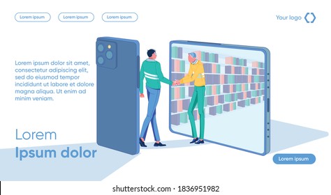 Men Greet Each other While Standing next to Device. Motivation to Work with new Information, Arousing Interest in Topic. Application Necessary Knowledge from Different Fields, Cartoon.