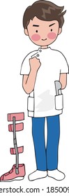 Men in guts pose and long leg orthosis