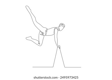 Men in gymnastics competitions. Olympics gymnastics concept one-line drawing