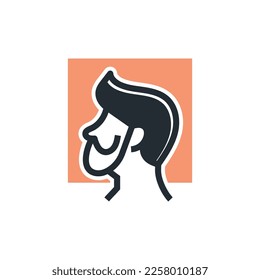 Men hair beard style logo line icon. Stylist barber portrait minimalist vintage illustration.
