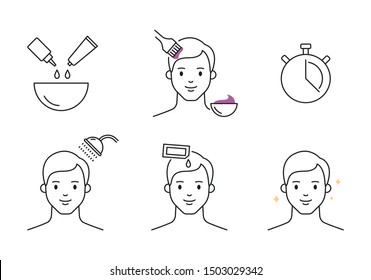 Men hair dyeing icons set