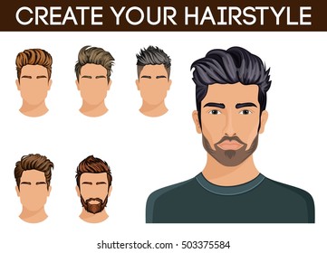 Men hair style symbol hipster beard, mustache men stylish, modern. Vector illustration