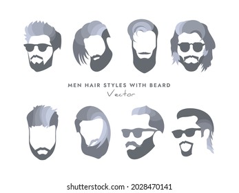 Men hair styles with beard for t shirt and other design, vector, illustration.