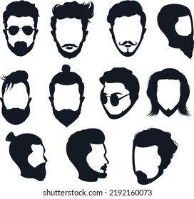 Men hairstyle collection isolated Vector Silhouettes