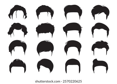 men hairstyle silhouette vector set