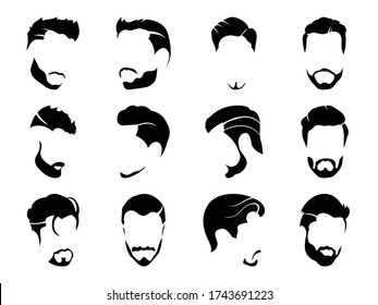 Men hairstyles and haircut with beard  vector illustration.