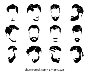 Men hairstyles and haircut with beard  vector illustration.