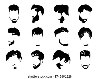 Men hairstyles and haircut with beard  vector illustration.