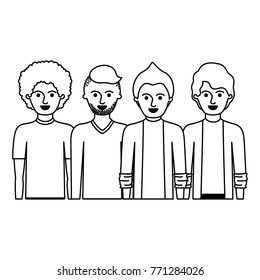 men in half body with casual clothes with short hair and hairstyles different in monochrome silhouette
