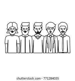men in half body with casual and formal clothes with short hairstyle and beard in monochrome silhouette