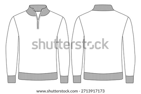 Men Half Zip Sweatshirt Pullover Vector Technical Drawing Front and Back View
