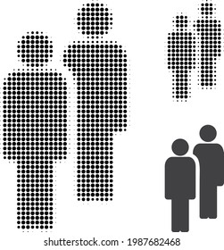 Men halftone dotted icon. Halftone array contains circle dots. Vector illustration of men icon on a white background.