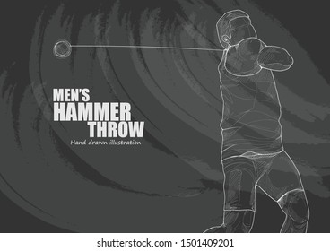 men hammer throw vector illustration. sport background design. hammer throw wallpaper. chalk drawing style.