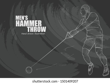men hammer throw vector illustration. sport background design. hammer throw wallpaper. chalk drawing style.
