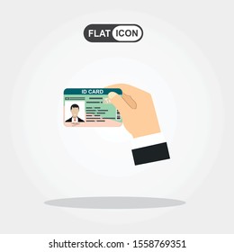 Men hand hold ID Card. Flat design style. 
