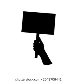 Men hand holding signboard silhouette vector flat design.