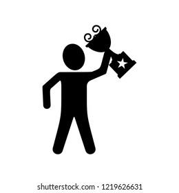 Men hand holding a trophy icon