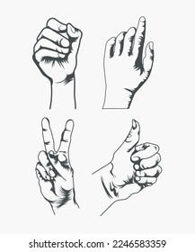 men hand set vector black illustration