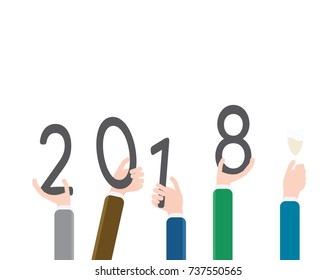 Men hands holding 2018 NEW YEAR numbers and a glass of champagne