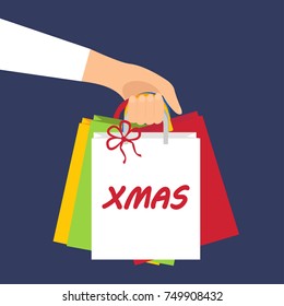 men in hands holds the box with gift - vector