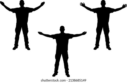 men with hands spreading wide  silhouettes