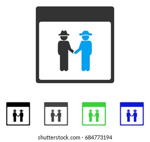 Men Handshake Calendar Page flat vector icon. Colored men handshake calendar page gray, black, blue, green icon variants. Flat icon style for graphic design.