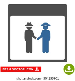 Men Handshake Calendar Page icon. Vector EPS illustration style is flat iconic bicolor symbol, cobalt and gray colors.
