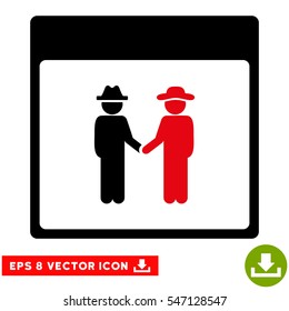 Men Handshake Calendar Page icon. Vector EPS illustration style is flat iconic bicolor symbol, intensive red and black colors.