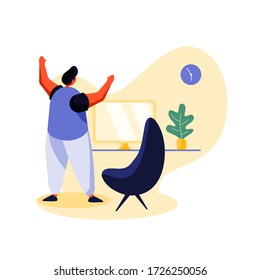 men are happy when working at home with a computer, concept illustration , vector flat style 