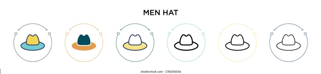 Men hat icon in filled, thin line, outline and stroke style. Vector illustration of two colored and black men hat vector icons designs can be used for mobile, ui, web
