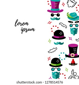 Men with hats, mustaches and beards. Flat and outline style vector illustration. Template for barber's shop, men club, father's day, poster, banner, flyer.