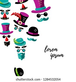 Men with hats, mustaches and beards. Flat and outline style vector illustration. Template for barber's shop, men club, father's day, poster, banner, flyer.