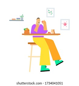 Men have a coffee happy stay at home protection coronavirus deign concept