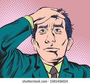 Men have a headache and fever.Pop art retro vector illustration vintage kitsch drawing