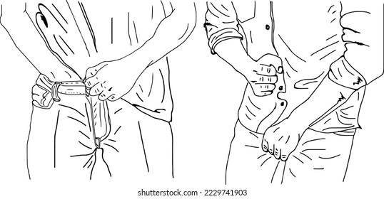 Men have a problem with itching inside their trousers. Men are scratching inside their undergarments. Man Scratching His Itching Genital Due Allergy Clipart and Symbol