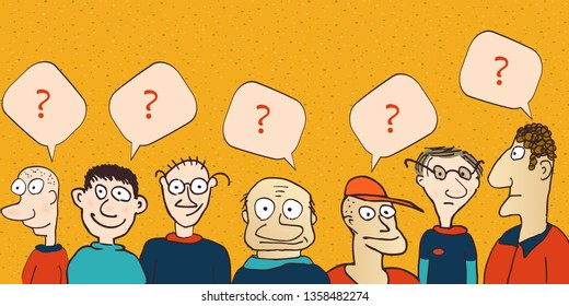 Men have a question. Hand drawn illustration