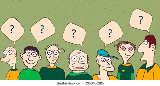 Men have a question. Hand drawn illustration