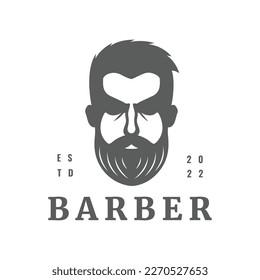 men head face bearded cool barbershop logo design stylish salon haircut illustration vector