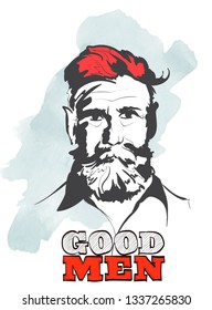 Men head face hipster vector illustration black silhouette. Vector Face Man Sketch