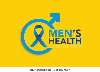 Men health awareness month poster or banner of blue ribbon. Vector no shave symbol for social solidarity event against man Movember healthcare prostate cancer campaign. Takes place in June