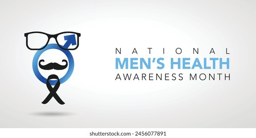 Men health awareness month poster or banner of blue ribbon. Vector no shave symbol for social solidarity event against man Movember healthcare prostate cancer campaign. Takes place in June
