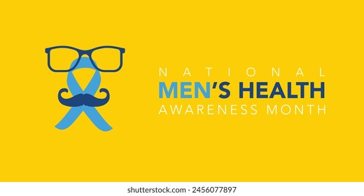 Men health awareness month poster or banner of blue ribbon. Vector no shave symbol for social solidarity event against man Movember healthcare prostate cancer campaign. Takes place in June