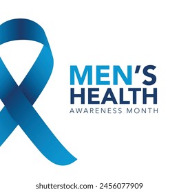 Men health awareness month poster or banner of blue ribbon. Vector no shave symbol for social solidarity event against man Movember healthcare prostate cancer campaign. Takes place in June