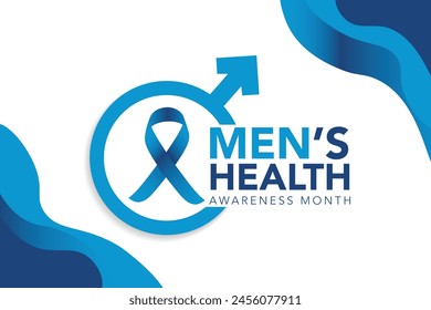 Men health awareness month poster or banner of blue ribbon. Vector no shave symbol for social solidarity event against man Movember healthcare prostate cancer campaign. Takes place in June