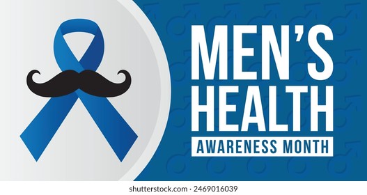 Men health awareness month poster or banner of blue ribbon. Vector no shave symbol for social solidarity event against man Movember healthcare prostate cancer campaign.
