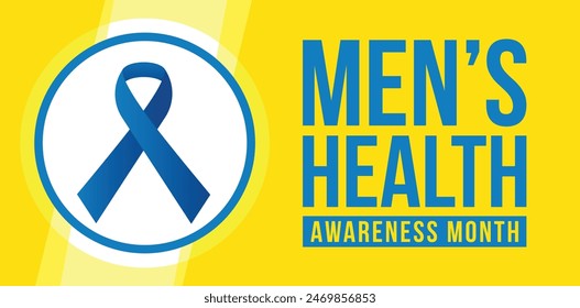 Men health awareness month poster or banner of blue ribbon. Vector no shave symbol for social solidarity event against man Movember healthcare prostate cancer campaign.
