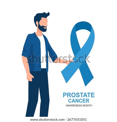 Men healthcare flat background with prostate cancer awareness blue ribbon doctor and patient considering infographics poster vector illustration