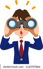 Men high school students peering into the binoculars and noticing something